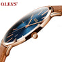 Men Watches Luxury Brand OLEVS Quartz Genuine Leather Strap Minimalist Ultrathin Wrist Watches Waterproof High Quality Relogio