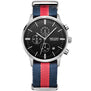 MEGIR Fashion Casual Men Quartz Watch Contrast Color Blue Canvas Strap 3 Sub Dial Date Display Voyage Military Sport Clock