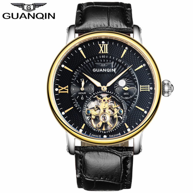 GUANQIN Mens Watches Top Brand Luxury Tourbillon Automatic Mechanical Watch Men Casual Fashion Leather Strap Skeleton Wristwatch