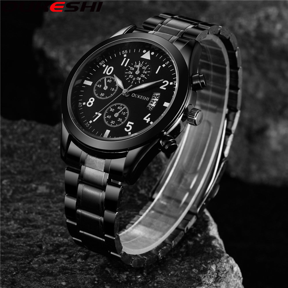 Calendar Function Watches Brand OUKESHI New Arrival Business Men Stainless Steel Quartz Wristwatches Relogio Masculino OKS27