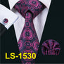 LS-822 Mens Tie Black Paisley 100% Silk Classic Barry.Wang Tie Hanky Cufflinks Set For Men Formal Wedding Party Groom Hot Sell