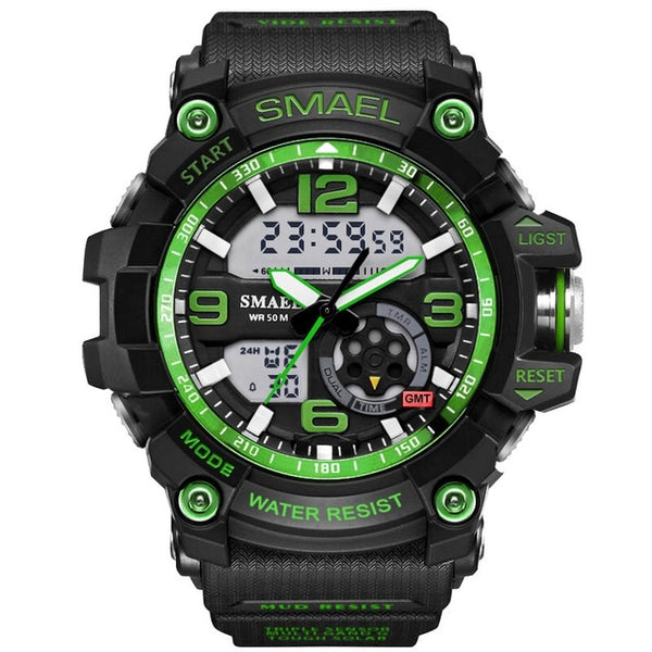 SMAEL Analog-Digital Watch men sports 50M Professional Waterproof Quartz large dial hours military wristwatches 2018 fashion