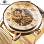 Forsining Transparent Case 2017 Fashion 3D Logo Engraving Golden Stainless Steel Men Mechanical Watch Top Brand Luxury Skeleton