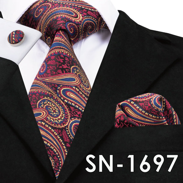 SN-1518 New Arriving Ties Men Fashion 2017 Hi-Tie Design Royal Blue Neck Tie Pocket Square Cufflinks Set for Mens Business Party