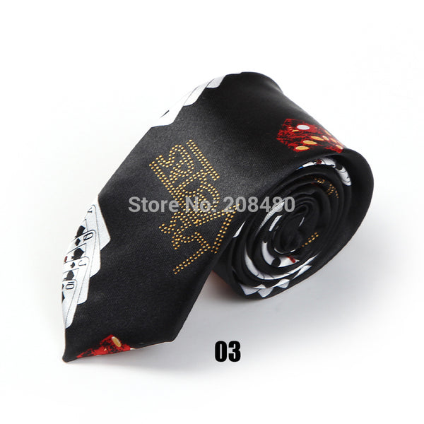 New 2inch wide 7 Fashion "Playing Cards / Poker White"Pattern Party ties Polyester Woven Classic Men`s Neck Ties-Free Shipping