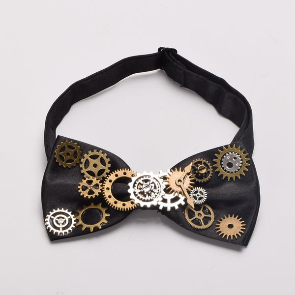 1pc Unisex Steampunk Bow Tie Gear Necktie Gothic Punk Vintage Cravate Black Neckwear