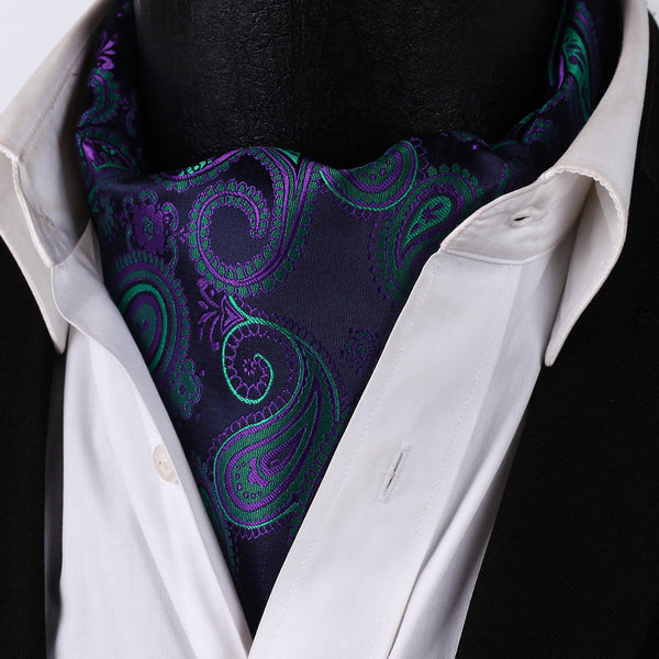 Party Classic Pocket Square Wedding RF427GS Navy Blue Green Paisley Men Silk Cravat Ascot Tie Handkerchief Set