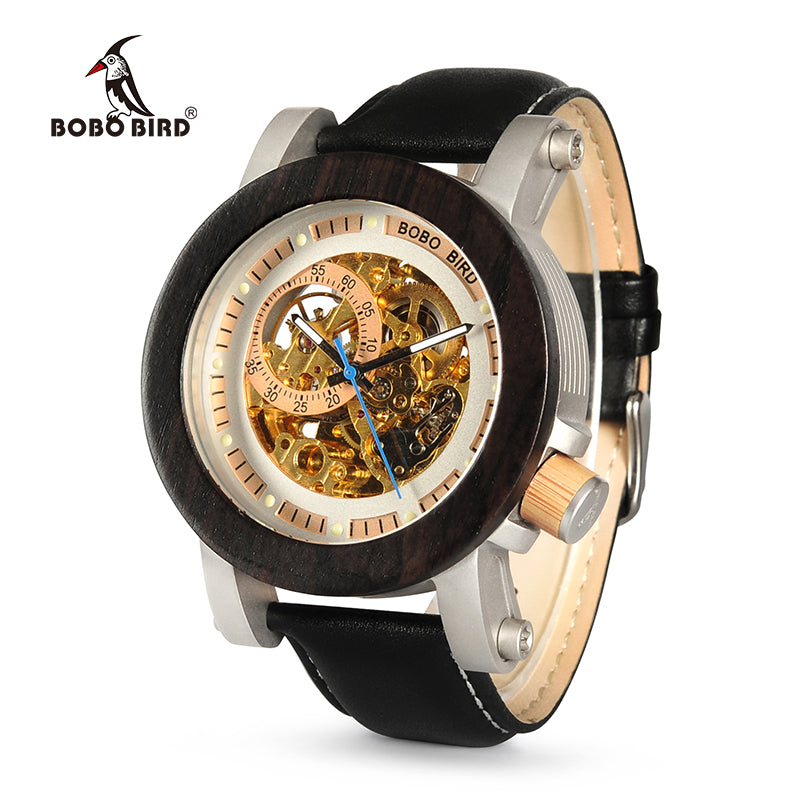 BOBO BIRD WK11 Mens Watches Golden Bronze Skeleton Male Antique Steampunk Casual Automatic Exposed Gold Movement Relogio