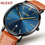 OLEVS Men's Calendar Watches Luxury Brand Water resistant Sports Wristwatch Casual Fashion Leather Ultra thin Watch Quartz Male