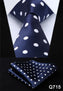 Pocket Square Classic Party Wedding Dot Striped 3.4" Silk Fashion Wedding Mens Extra Long Tie XL Necktie Handkerchief Set #Q7