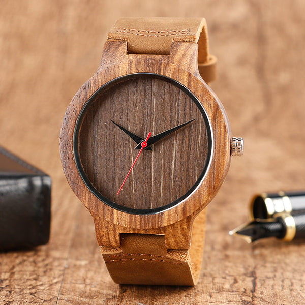 Top Gift Wood Watches Men's Unique 100% Nature Wooden Bamboo Handmade Quartz Wrist Watch Male Sport Red Hands Clock Masculino