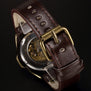 Automatic Mechanical Watches Men Steampunk Skeleton Wrist Watch Power Self Widing Bronze Antique Leather Clock Mens Wristwatches
