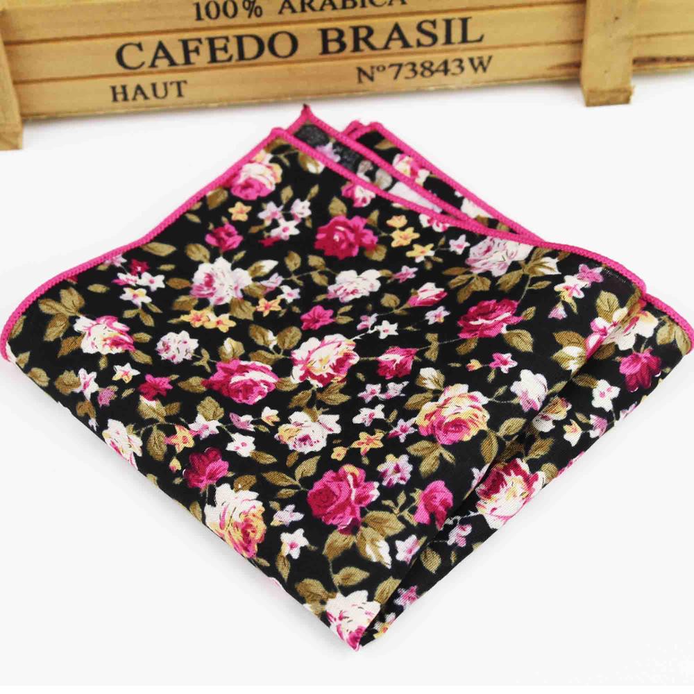 Hankerchief Scarves Vintage Cotton Hankies Men's Pocket Square Handkerchiefs Rose Flower Paisley