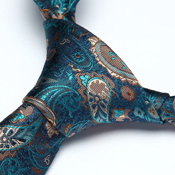 Party Wedding Classic Pocket Square Tie TP711Q8S Green Brown Paisley 3.4" Silk Woven Men Tie Necktie Handkerchief Set