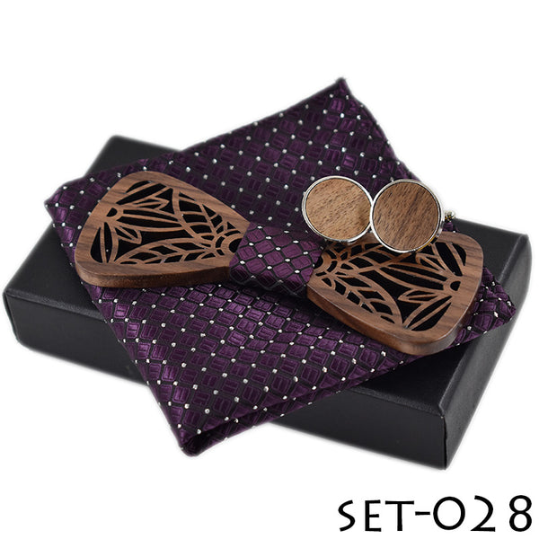 ZDJMEITRXDOOW wooden bow Tie set and Handkerchief Bowtie Necktie Cravate Homme Noeud Papillon Man Corbatas Hombre Pajarita