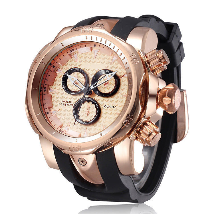 2016 Golden Luxury Watch Rubber Sports Watch Fashion Casual Quartz Men Wristwatch Clock Hours saat Relogio Masculino