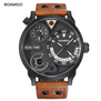 mens watches fashion men sport quartz watch BOAMIGO brand dual time date wristwatches leather strap waterproof relogio masculino