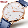 OLEVS Men's Calendar Watches Luxury Brand Water resistant Sports Wristwatch Casual Fashion Leather Ultra thin Watch Quartz Male