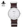 BGG Ultra Thin Mens Watches Simple 2016 Hot Fashion Brand Quartz Watch Waterproof Genuine Leather Business Men Clock Silver