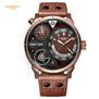 EYKI Men Watches Super Stereoscopic Big Dial Two Time Zone Leather Sport Watch Male Waterproof Luminous Clock Relogio Masculino