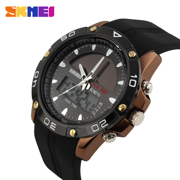 SKMEI Men Solar Dual Watches Fashion Digital Sport Watch Chronograph Alarm Waterproof Quartz Wristwatches Relogio Masculino 1064