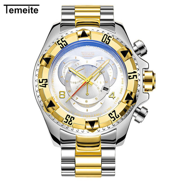 Relogio TEMEITE 2018 New Quartz Watches Mens Fashion Creative Heavy Waterproof Wristwatch Luxury Gold Blue Full Steel Masculino