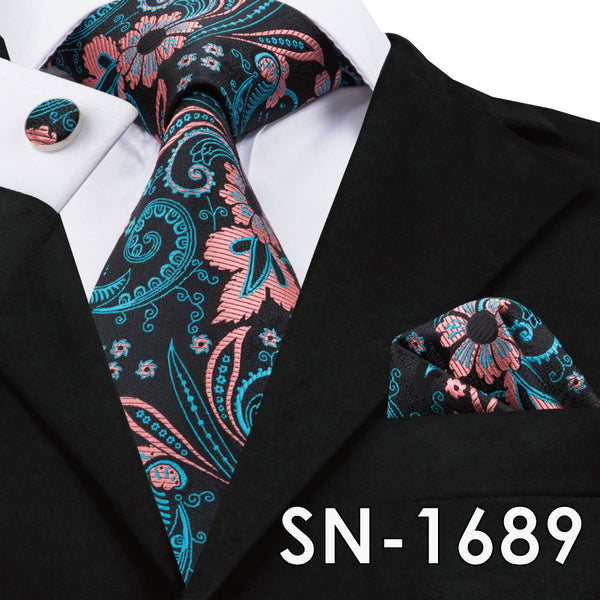 SN-1518 New Arriving Ties Men Fashion 2017 Hi-Tie Design Royal Blue Neck Tie Pocket Square Cufflinks Set for Mens Business Party