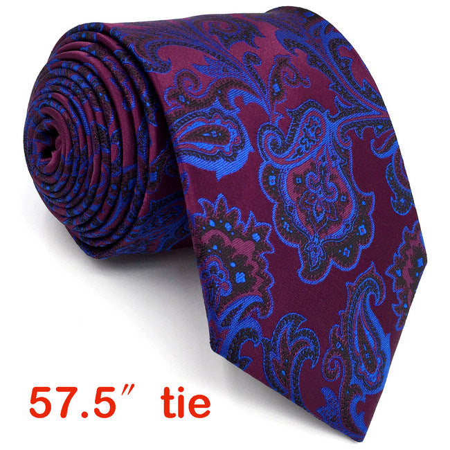 Extra long size Floral Paisley Fuchsia Red Blue Matching Hanky Navy Black Mens Tie 100% Silk Jacquard Woven Fashion 63