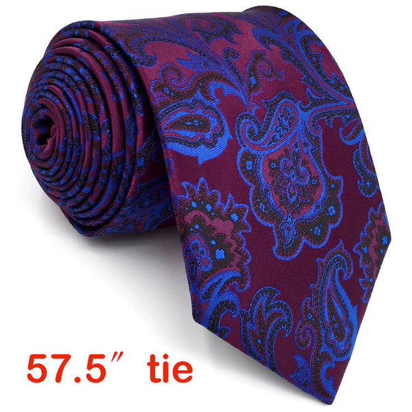 Extra long size Floral Paisley Fuchsia Red Blue Matching Hanky Navy Black Mens Tie 100% Silk Jacquard Woven Fashion 63"