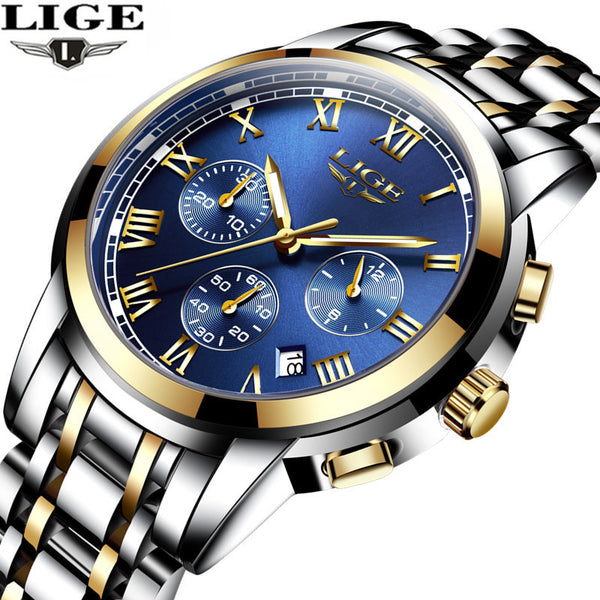 relogio masculino LIGE Men's Watches Top Brand Luxury Fashion Business Quartz Watch Men Sport Full Steel Waterproof Wristwatch