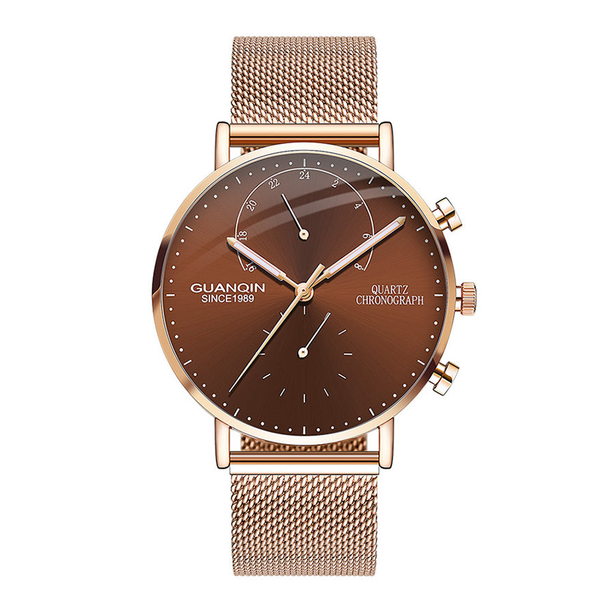 GUANQIN Fashion Men Watch 2018 Chronograph Men Quartz Watch Luminous Steel Strap Wrist Mens Watches Top Brand Luxury Gold Clock