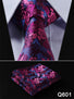 Pocket Square Classic Party Wedding Floral 3.4" Silk Wedding Mens Extra Long Tie XL Necktie Handkerchief Set #Q6