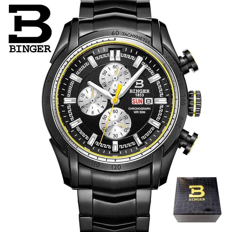 Hot Brand Watch 2017 New Waterproof Sports Military Watches Quartz Chronograph Wristwatch BINGER Men Watches relogio masculino