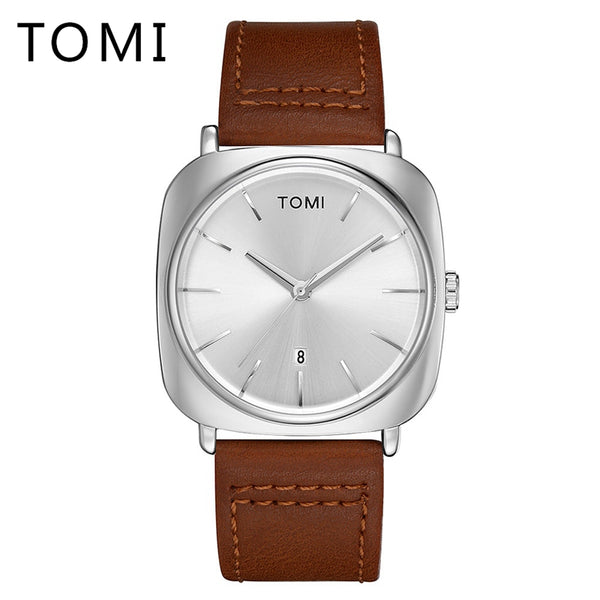 Tomi 2017 New Men Luxury Brand Rose Gold Leather Strap Watch Luxury Quartz Wristwatch Square Sport Waterproof Dress Relogio T013