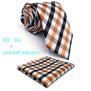 P1 Checked Orange Black White Men's Neckties Set 100% Silk Designers Fashion hanky Men Ties for men 63"