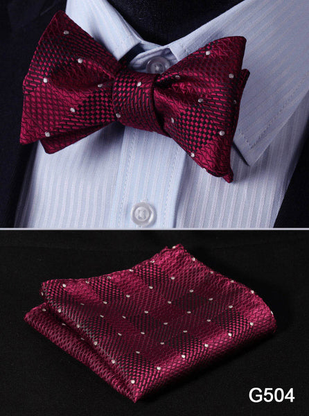 Check Polka Dot Silk Jacquard Woven Men Butterfly Self Bow Tie BowTie Pocket Square Handkerchief Hanky Suit Set G5