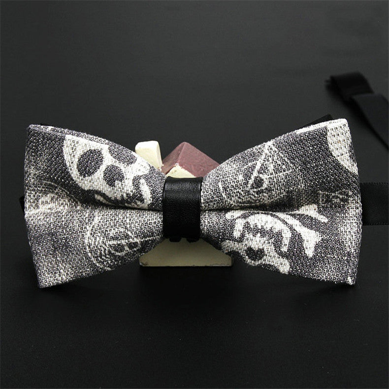 AWAYTR Classic Black Skull Printted Neck Tie for Wedding Men Fashion Business Bow Tie Neckwear Denim Print Bowtie 12*6cm