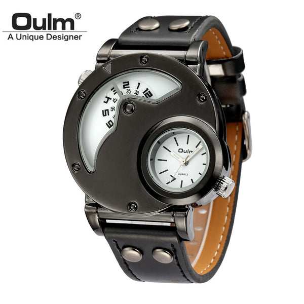 Oulm Watch Man Quartz Watches Top Brand Luxury Leather Strap Military Sport Wristwatch Male Clock relogio masculino