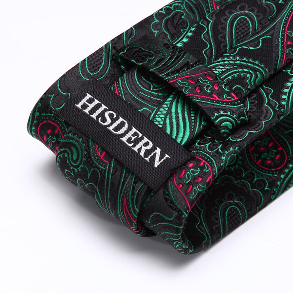 Party Wedding Classic Pocket Square Tie TP932G8S Green Red Paisley 3.4" Silk Woven Men Tie Necktie Handkerchief Set