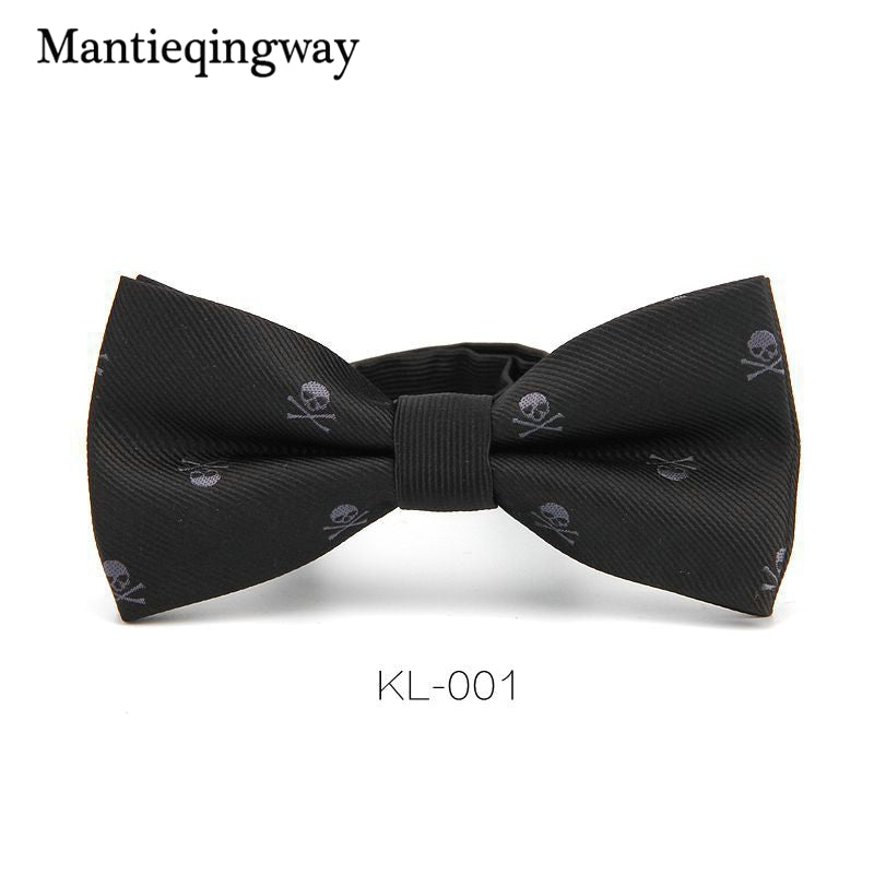 Mantieqingway Novelty Men's Polyester Silk Bow Tie Skull Bowtie for Tuxedo Banquet New Design Bowknot Ties for Wedding Groom