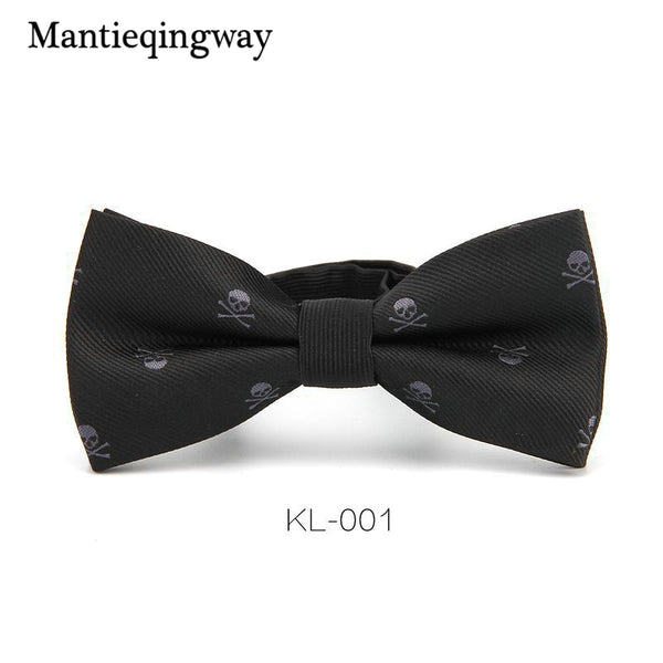 Mantieqingway Novelty Men's Polyester Silk Bow Tie Skull Bowtie for Tuxedo Banquet New Design Bowknot Ties for Wedding Groom