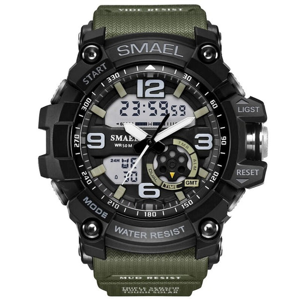 SMAEL Analog-Digital Watch men sports 50M Professional Waterproof Quartz large dial hours military wristwatches 2018 fashion