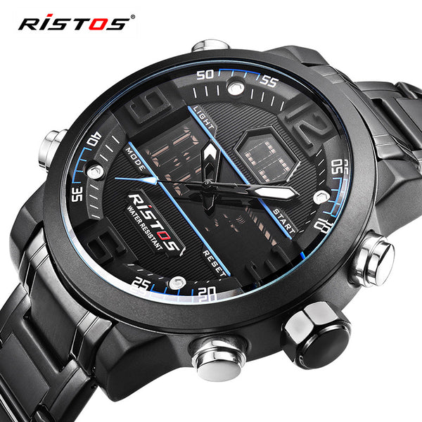 RISTOS Relojes Masculino Hombre Fashion Multifunction Steel Men Sport Watches Chronograph Digital Waterproof Wristwatch New 9338