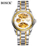 BOSCK Mechanical Watches Men Skeleton Gold Watch Automatic Mechanical Mens Watches Waterproof Self-winding Clock Stainless Steel