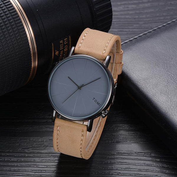 TOMI Fashion Casual Men 's Bussines Retro Design Leather Round Band Watch Watch Men Erkek Kol Saati Relogio Masculino