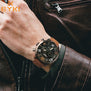 EYKI black genuine leather watchband mens watches man brown strap sport watch brand luxury quartz wristwatch montre homme reloj