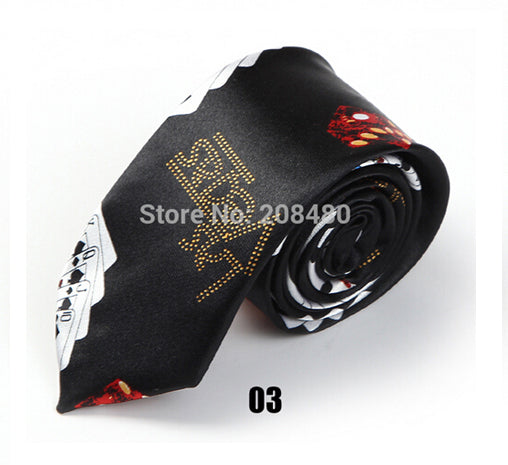 New 2inch wide 7 Fashion "Playing Cards / Poker White"Pattern Party ties Polyester Woven Classic Men`s Neck Ties-Free Shipping