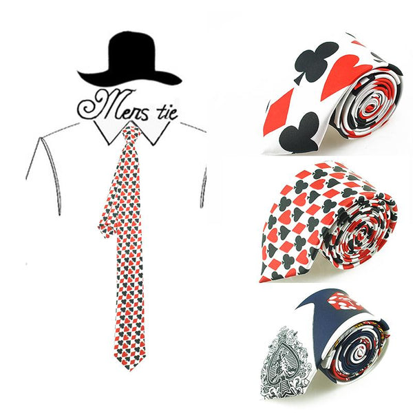 New 2inch wide 7 Fashion "Playing Cards / Poker White"Pattern Party ties Polyester Woven Classic Men`s Neck Ties-Free Shipping