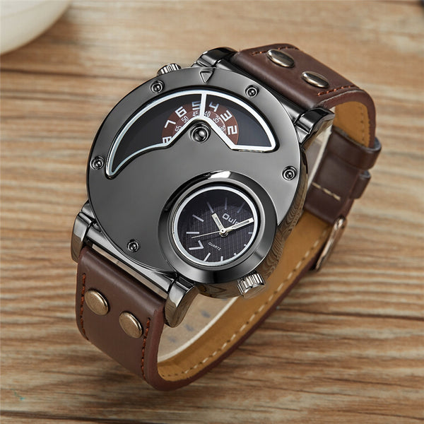 OULM Brand Luxury Brand Watches Men Army Military Dual Time Movement Mens Leather Starp Quartz Wrist Watch relogio masculino