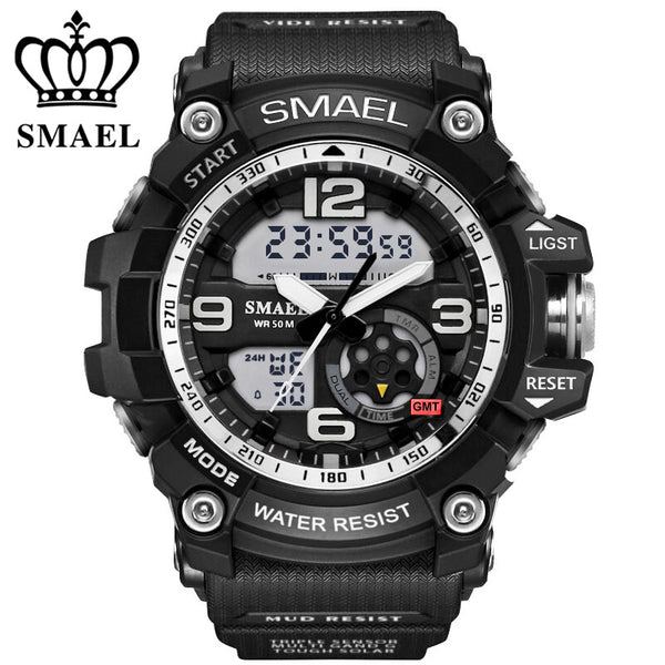 SMAEL Analog-Digital Watch men sports 50M Professional Waterproof Quartz large dial hours military wristwatches 2018 fashion